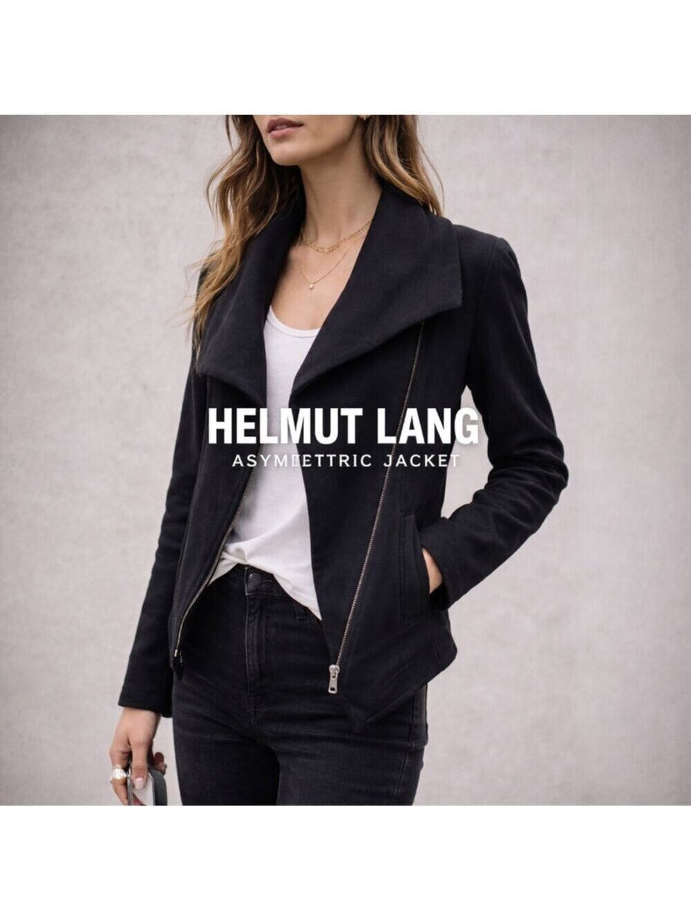 Helmut Lang Asymmetric Zip Jacket Draped Collar Black Size P